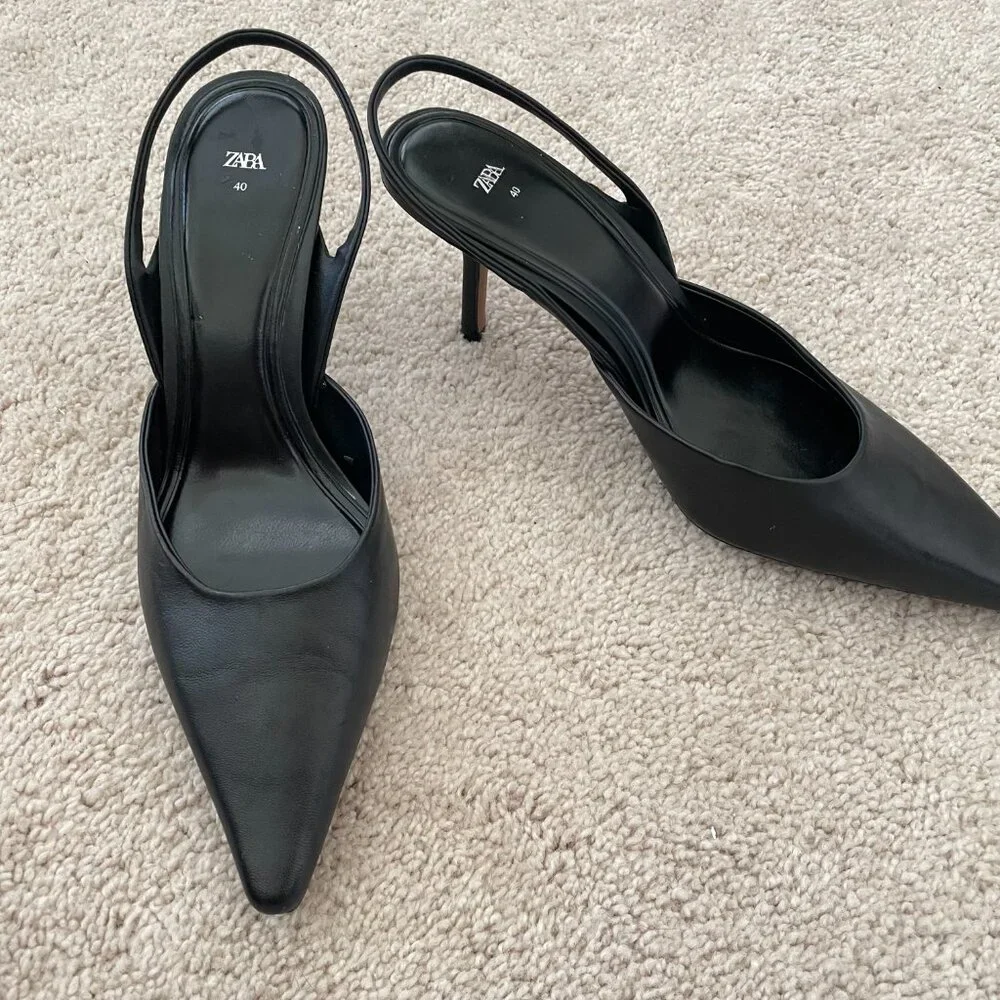 ZARA Chic Black Slingback Heels – Women’s Size 40 (US 9.5–10) - Picture 3 of 8